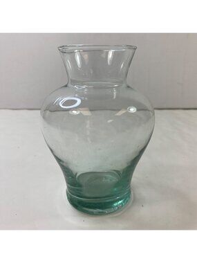 Clear Glass Vase Green Tinted Base Vintage